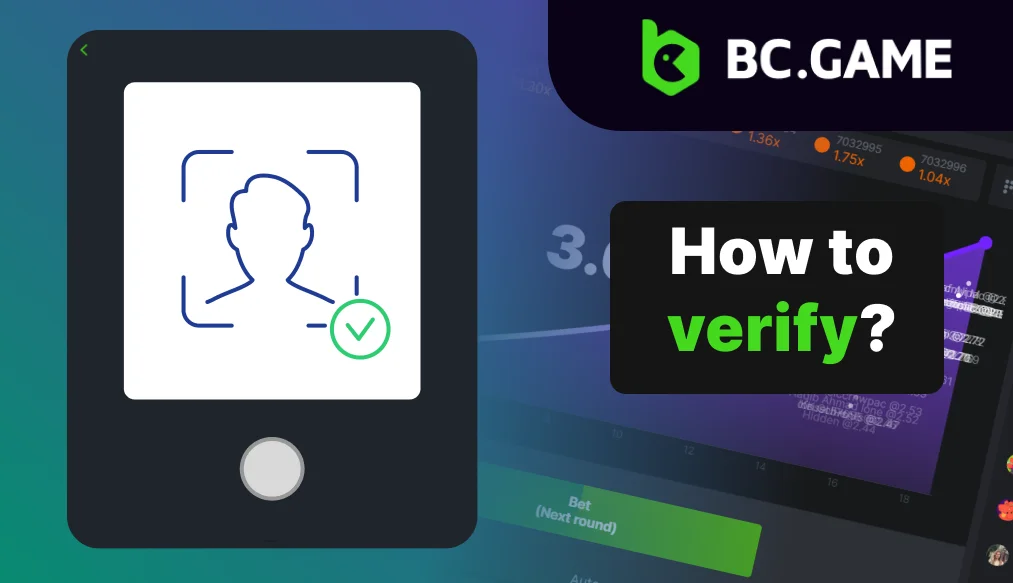 BC Game verification screen showing a step-by-step process, including identity confirmation and document upload, ensuring secure and verified player accounts.